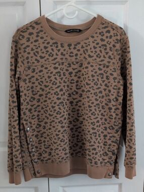 Abercrombie & Fitch Snap-Side Cotton Blend Crew Sweatshirt - Sexy Leopard Print